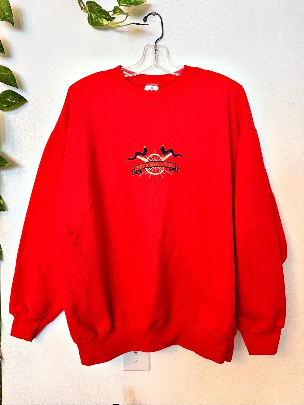 Vintage 90s Miller Steamboatin’ Red Crewneck Sweatshirt XL Made USA
